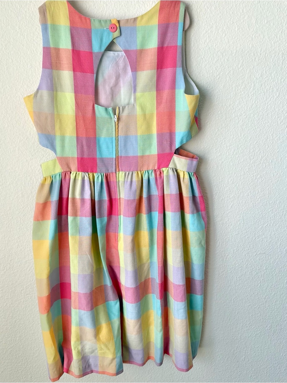 Bonnie Jean Pastel Rainbow Gingham Cutout Sundress - Girls Size 14 - Picture 7 of 8